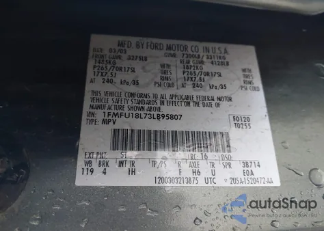 2003 Ford Expedition Eddie Bauer z USA, uszkodzony, nr VIN 1FMFU18L73LB95807